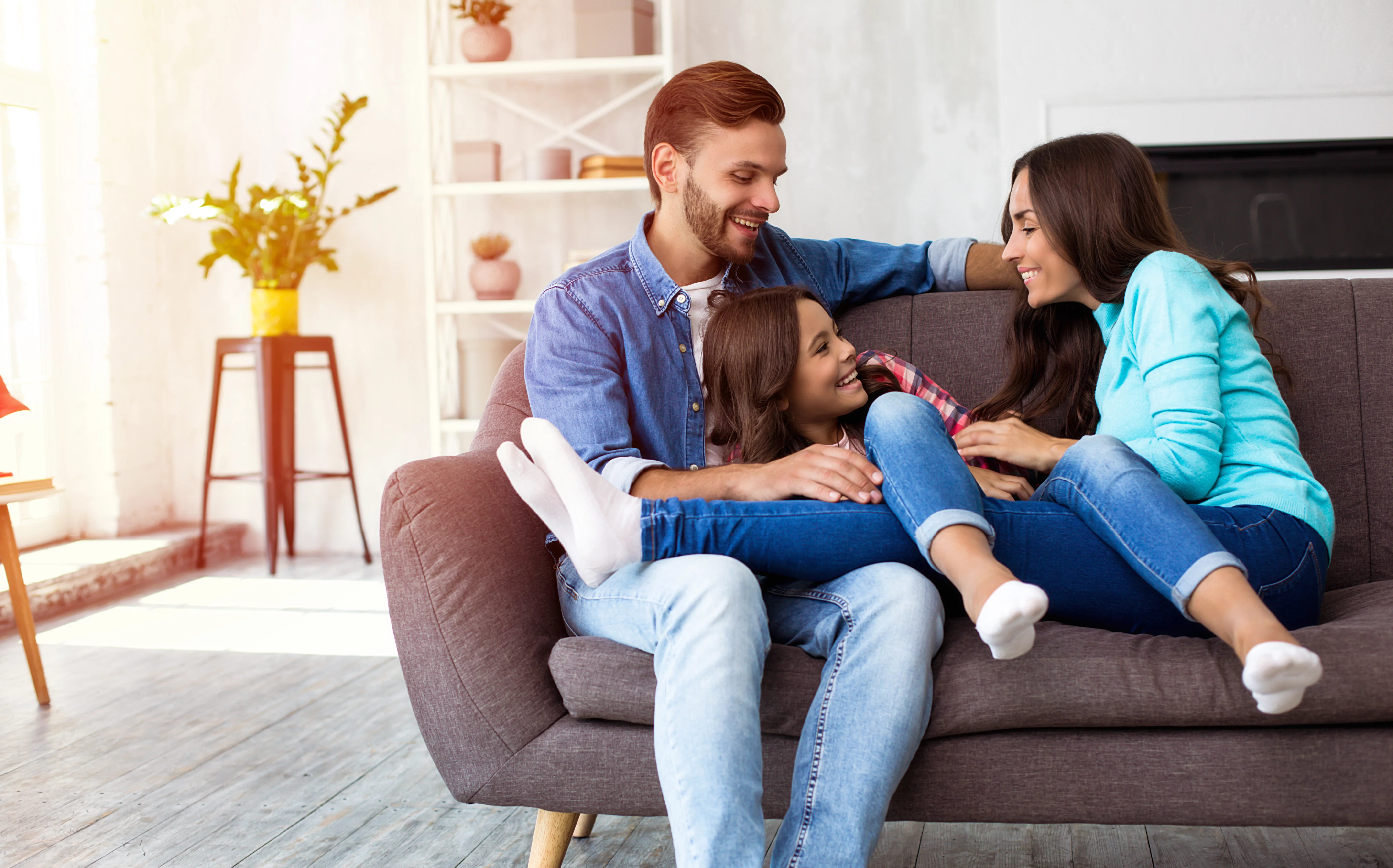 family on couch